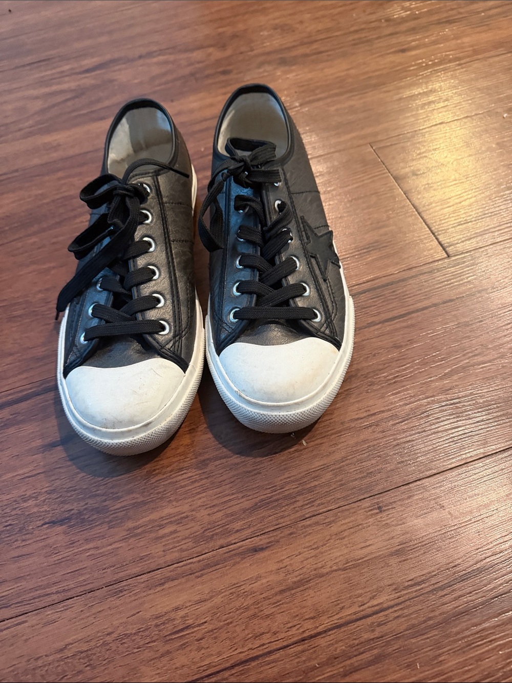 Black Low-Top Lace-Up Sneakers with White Toe Cap - Picture 2 of 3